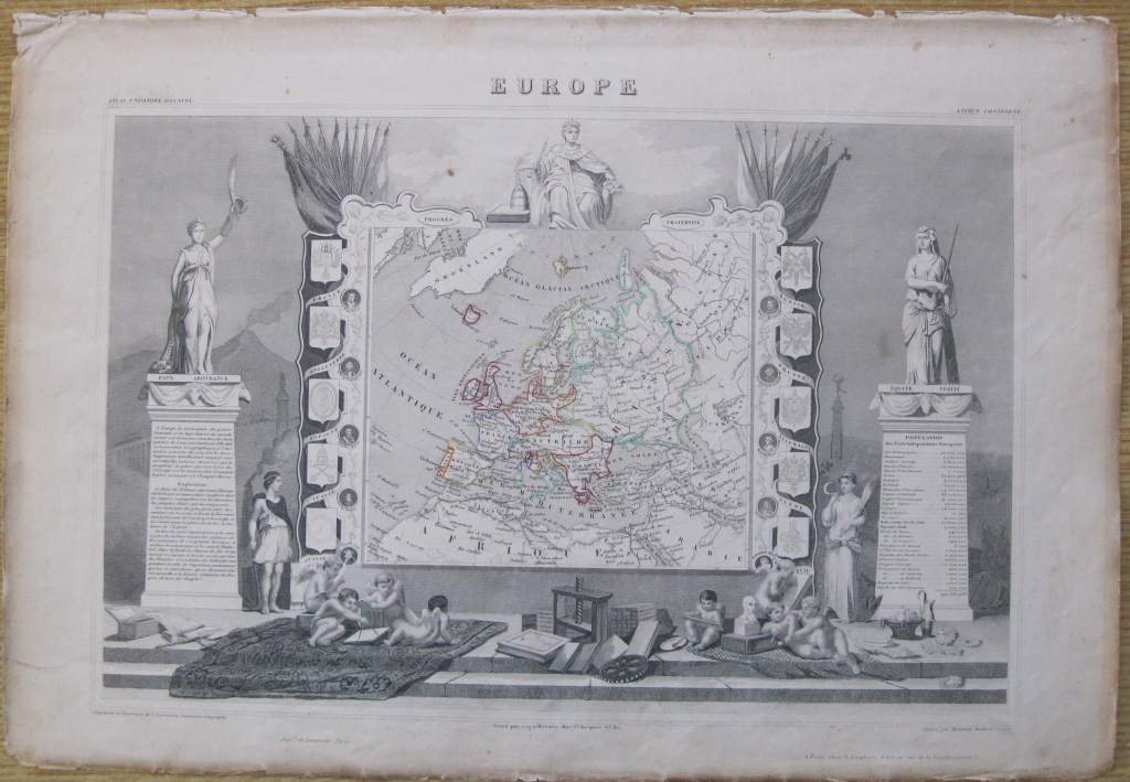 Mapa de Europa, 1852.Victor Levasseur